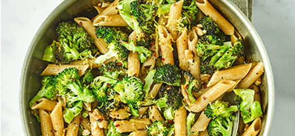 Charred broccoli, lemon & walnut pasta