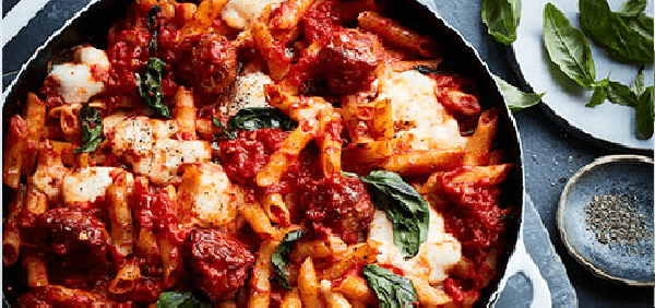 Italian meatball & mozzarella pasta bake