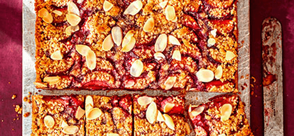 Plum, raspberry jam & cardamom crumble squares