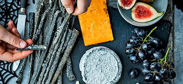 Halloween cheeseboard with creepy crackers 