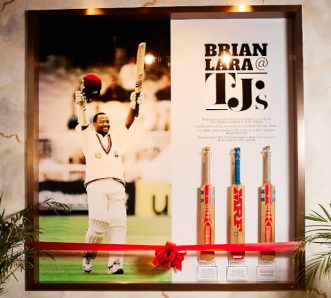 Brian Lara unveils a memorabilia wall at TJ’s