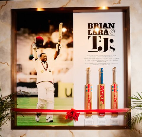 Brian Lara unveils a memorabilia wall at TJ’s