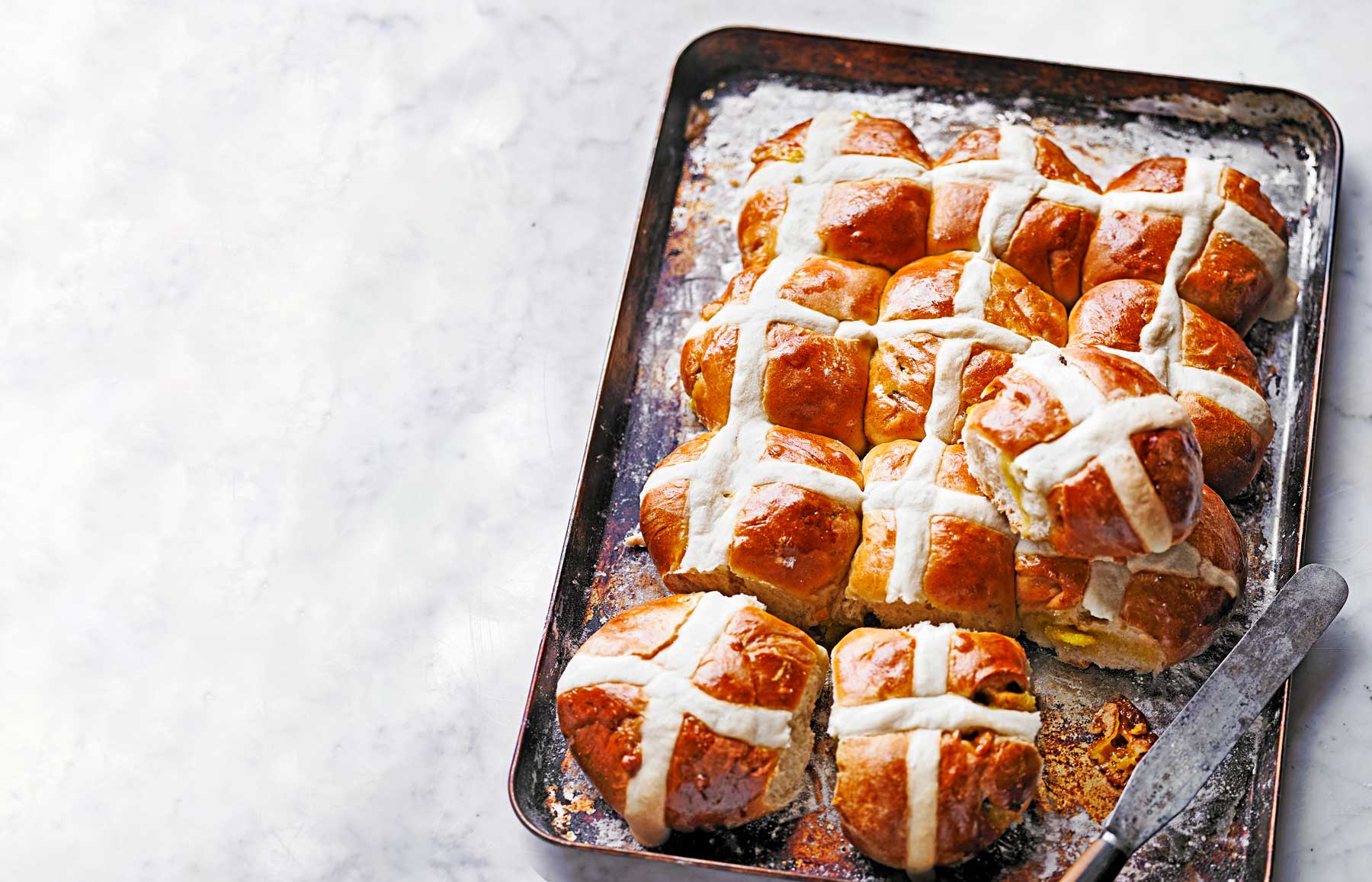 Lemon & marzipan hot cross buns