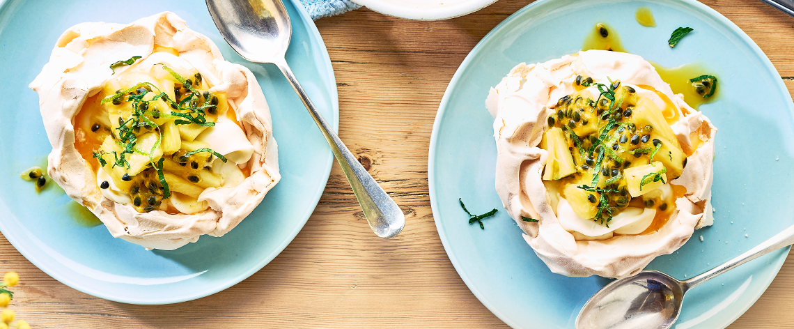 Vanilla pavlova with pineapple & passion fruit