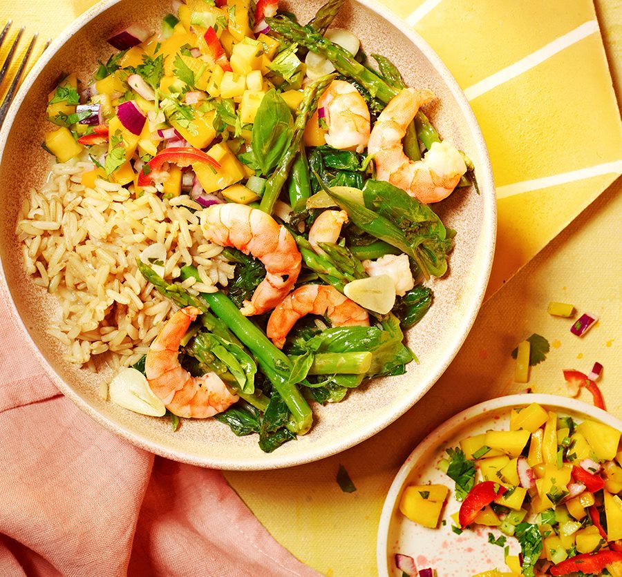 Thai basil prawns & mango salsa