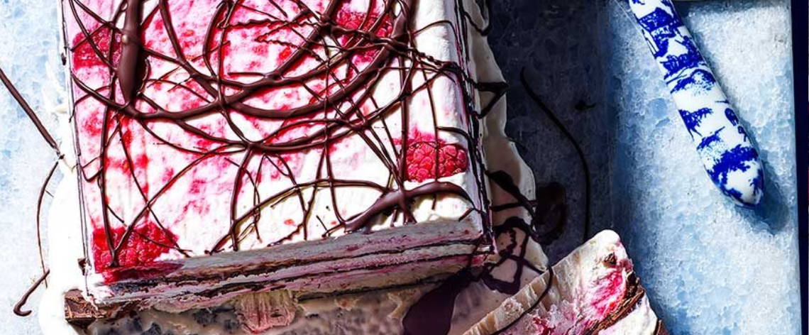 Raspberry & dark chocolate cheat’s ice cream terrine