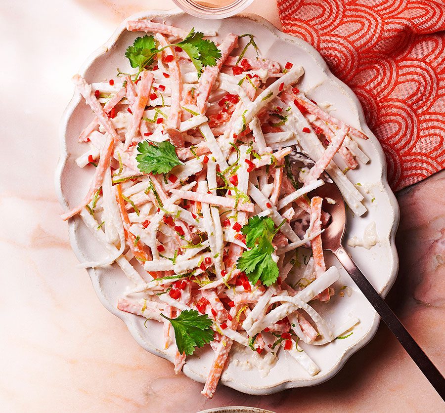 Mooli & carrot salad with zesty cashew dressing