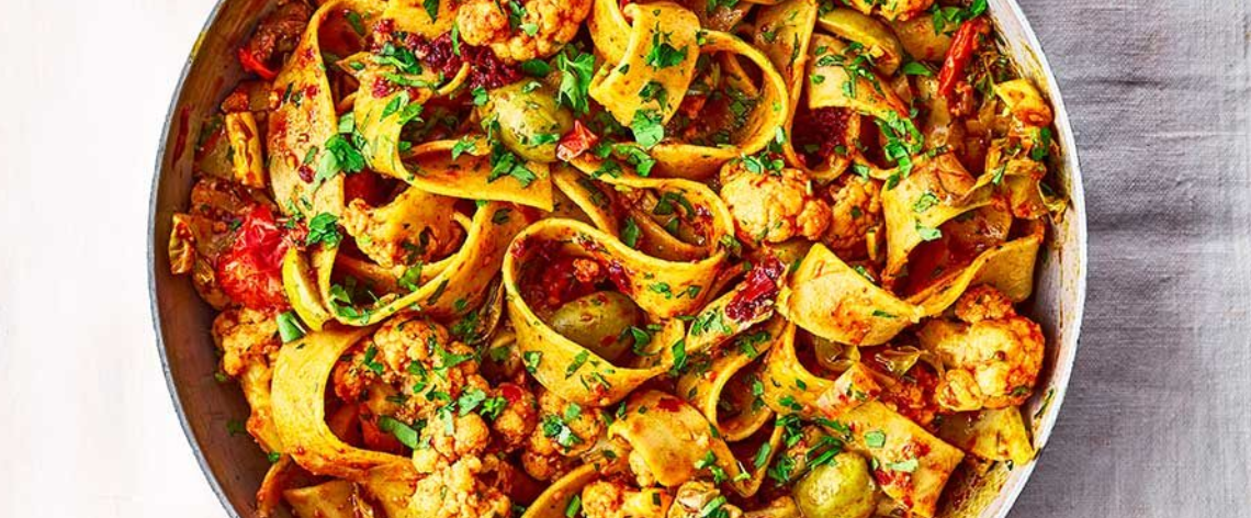 Olive, cauliflower & harissa pasta
