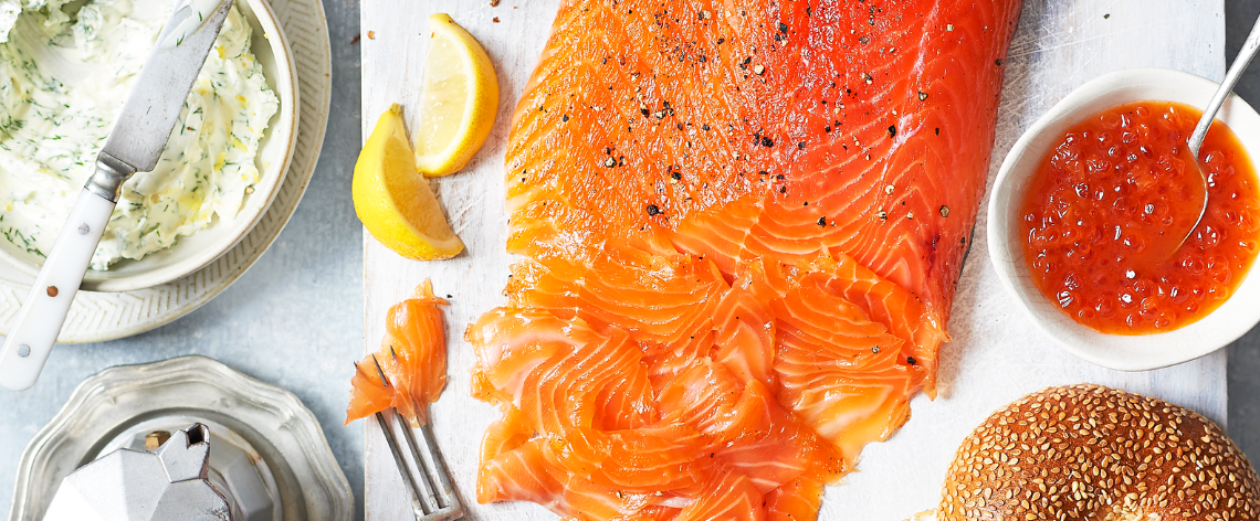 Cured salmon build-your-own bagel board
