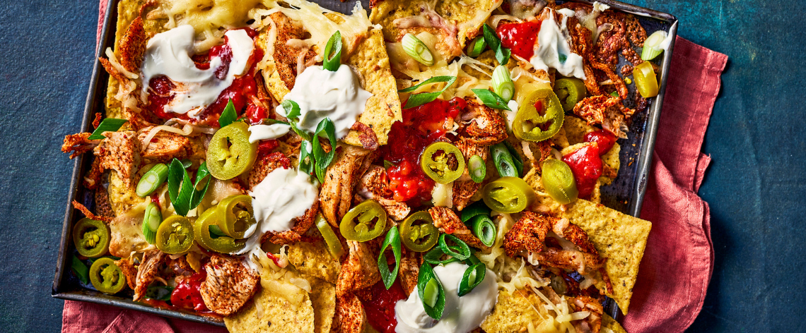 Leftover turkey loaded nachos